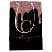 ブラックバラ金ゴールドスパークルドリッピンググリッターモノグラム ミディアムペーパーバッグ (正面)