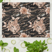 ブラックバラ金ゴールドタイガーフローラ キッチンタオル (折り畳み)