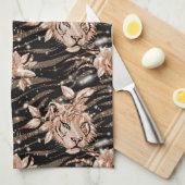 ブラックバラ金ゴールドタイガーフローラ キッチンタオル (四つ折り)