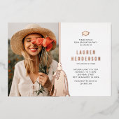 ブラックバラ金ゴールドタッセルフォト卒業パーティー 箔招待状 (正面)