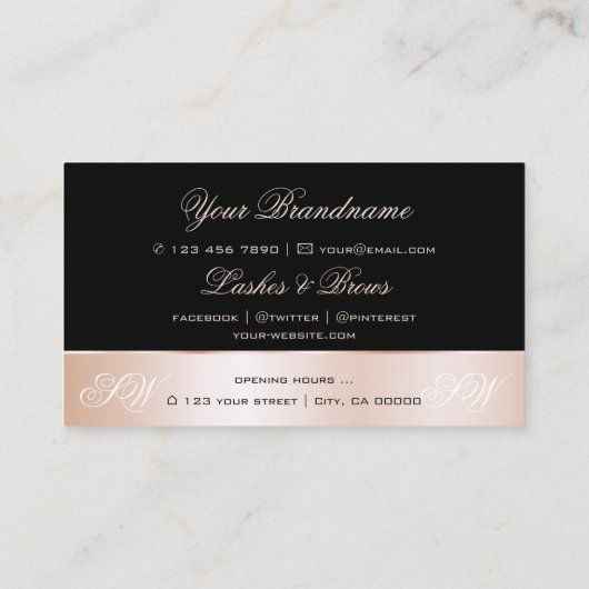 ブラックバラ金ゴールドデコールかわいい花とイニシャル 名刺 (裏面)