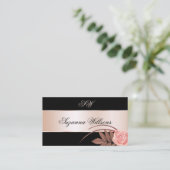 ブラックバラ金ゴールドデコールかわいい花とイニシャル 名刺 (スタンド正面)