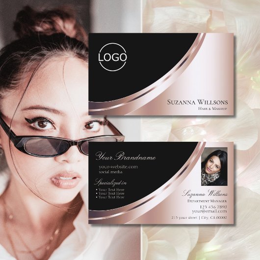 ブラックバラ金ゴールドデコールとロゴとフォトラグジュアリー 名刺