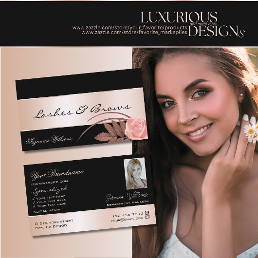 ブラックバラ金ゴールドデコールゴージャスな花と写真 名刺