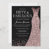 ブラックバラ金ゴールドドレス女性50thバースデーパーティー 招待状 (正面)