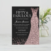 ブラックバラ金ゴールドドレス女性50thバースデーパーティー 招待状 (スタンド正面)