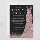 ブラックバラ金ゴールドドレス女性70thバースデーパーティー 招待状 (正面)