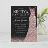 ブラックバラ金ゴールドドレス女性90thバースデーパーティー 招待状 (スタンド正面)