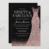 ブラックバラ金ゴールドドレス女性90thバースデーパーティー 招待状 (正面/裏面)