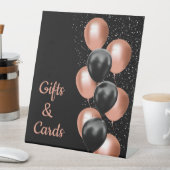 ブラックバラ金ゴールドバルーンシック誕生日ギフトカード 台座サイン (インサイチュ)