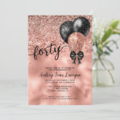 ブラックバラ金ゴールドバルーンボウグリッター40th誕生日 招待状 (スタンド正面)