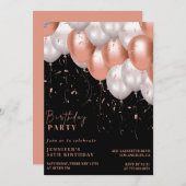 ブラックバラ金ゴールドバルーン54歳の誕生日 招待状 (正面/裏面)