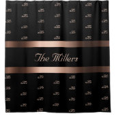 ブラックバラ金ゴールドファミリーのモノグラムエレガント模様 シャワーカーテン (正面)