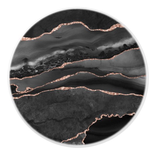 ブラックバラ金ゴールドフェイクグリッターアゲートゲードグレイ セラミックノブ (正面)