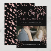 ブラックバラ金ゴールドフェイクグリッタータイポグラフィ写真 セーブザデート (正面/裏面)