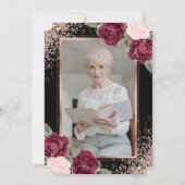 ブラックバラ金ゴールドフローラフォトお祝いオブ・ライフ 招待状 (裏面)