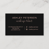 ブラックバラ金ゴールドブラッシュストロークのヘアメイクタイポグラフィ 名刺 (裏面)