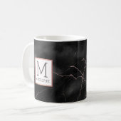 ブラックバラ金ゴールドモダンマーブルルックモノグラム コーヒーマグカップ (正面左)