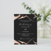 ブラックバラ金ゴールドモダンマーブル結婚ズ インビテーションポストカード (スタンド正面)