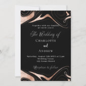 ブラックバラ金ゴールドモダンマーブル結婚ズ 招待状 (正面)