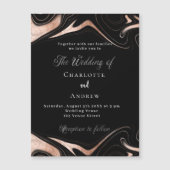 ブラックバラ金ゴールドモダンマーブル結婚ラグジュアリー マグネット招待状 (正面)