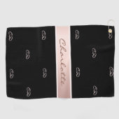 ブラックバラ金ゴールドモノグラムイニシャル名エレガント ゴルフタオル (横)