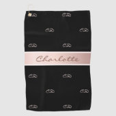 ブラックバラ金ゴールドモノグラムイニシャル名エレガント ゴルフタオル (正面)