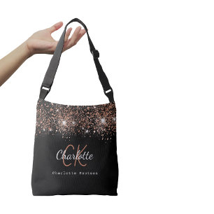 ブラックバラ金ゴールドモノグラムスクリプト クロスボディバッグ