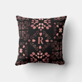 ブラックバラ金ゴールドモノグラムハートパッチワークパターン クッション (裏面)