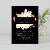 ブラックバラ金ゴールドリースパンパスグラス結婚フローラ 箔招待状 (立ち正面)