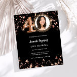ブラックバラ金ゴールド写真40th birthday invitation<br><div class="desc">40モダン歳のスタイリッシュ誕生日パーティーへの招待。黒い背景、飾バラ金ゴールド星。カスタマイズしてパーティー詳細を追加する。1枚= 1枚の招待状を印刷したエッジからエッジ</div>