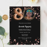ブラックバラ金ゴールド写真80th birthday invitation<br><div class="desc">80モダン歳のスタイリッシュ誕生日パーティーへの招待。クラシックの黒い背景飾、バラの金ゴールド星。カスタマイズしてパーティー詳細を追加する。1枚= 1枚の招待状を印刷したエッジからエッジ</div>