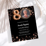 ブラックバラ金ゴールド写真80th birthday invitation<br><div class="desc">80モダン歳のスタイリッシュ誕生日パーティーへの招待。クラシックの黒い背景飾、バラの金ゴールド星。カスタマイズしてパーティー詳細を追加する。1枚= 1枚の招待状を印刷したエッジからエッジ</div>