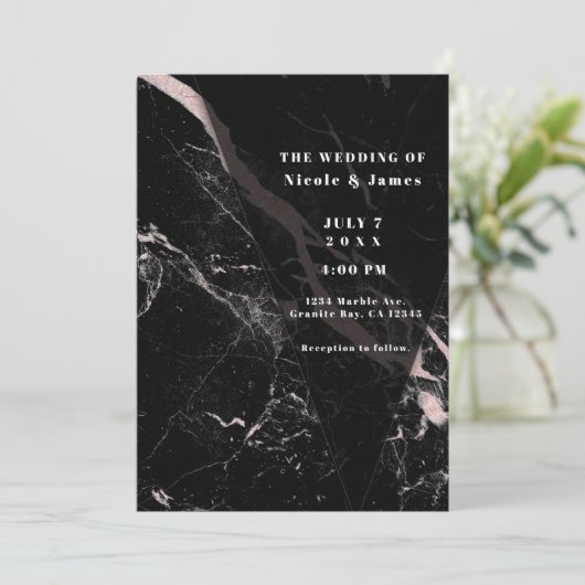 ブラックバラ金ゴールド大理石エレガミニマルントウェディング請求書 招待状 (スタンド正面)