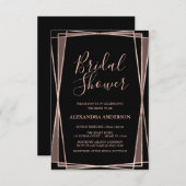 ブラックバラ金ゴールド幾何学的ブライダルシャワー 招待状 (正面/裏面)