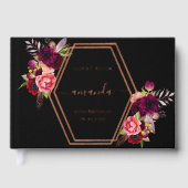 ブラックバラ金ゴールド幾何学的ブルゴーニュフローラ誕生日 ゲストブック (正面)