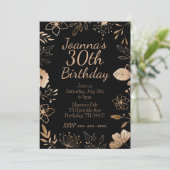 ブラックバラ金ゴールド植物性誕生日招待状 招待状 (スタンド正面)