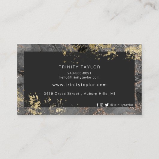 ブラックバラ金ゴールド水彩大理石インク&ゴールドフォイル 名刺 (裏面)