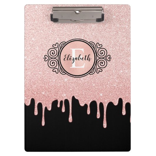 ブラックバラ金ゴールド滴下グリッターアーティスト クリップボード (正面)