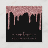 ブラックバラ金ゴールド滴下グリッターQRコード スクエア名刺 (正面)