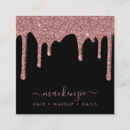 ブラックバラ金ゴールド滴下グリッターQRコード スクエア名刺