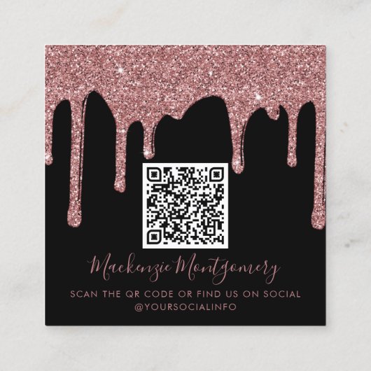 ブラックバラ金ゴールド滴下グリッターQRコード スクエア名刺 (裏面)
