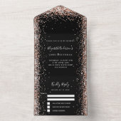 ブラックバラ金ゴールド赤面グリッター誕生日rsvp オールインワン招待状 (内側)