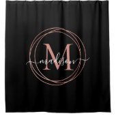 ブラックバラ金ゴールド赤面ピンクモノグラムサークルスクリプト シャワーカーテン (正面)