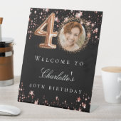 ブラックバラ金ゴールド40th photo birthday party welcome 台座サイン (インサイチュ)