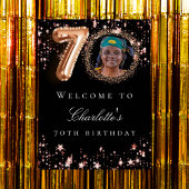 ブラックバラ金ゴールド70th photo birthday party welcome ポスター