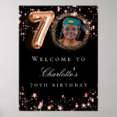 ブラックバラ金ゴールド70th photo birthday party welcome ポスター (正面)