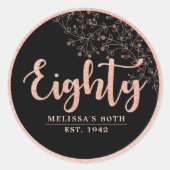 ブラックバラ金ゴールド80th Birthday Partyお気に入りシール ラウンドシール (正面)