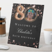 ブラックバラ金ゴールド80th photo birthday party welcome 台座サイン (インサイチュ)