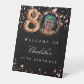 ブラックバラ金ゴールド80th photo birthday party welcome 台座サイン (正面)